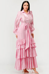 Pink Elegant Tiered Maxi Dress