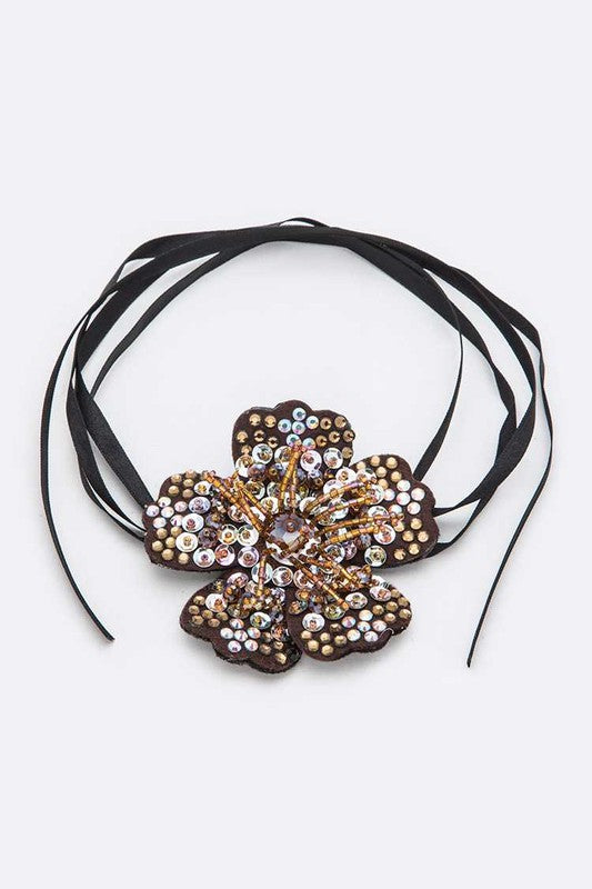 Sequins Embellished Flower Convertible Choker