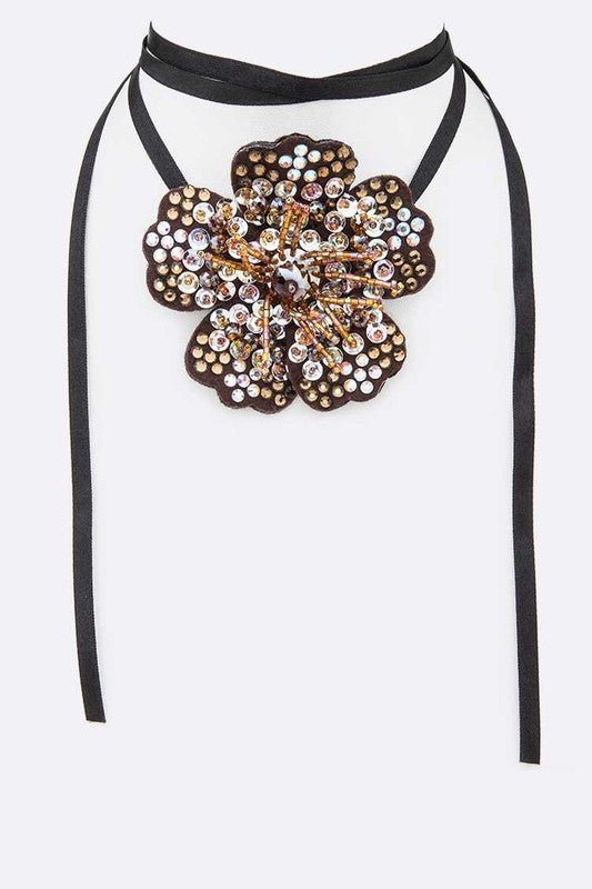 Sequins Embellished Flower Convertible Choker