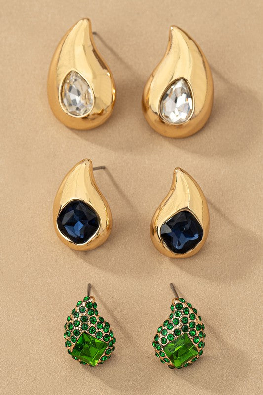 Trio teardrop earrings with rhinestones