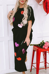 Black Sequin Heart Sweats Set