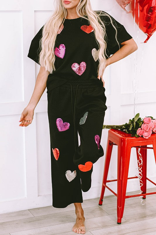 Black Sequin Heart Sweats Set