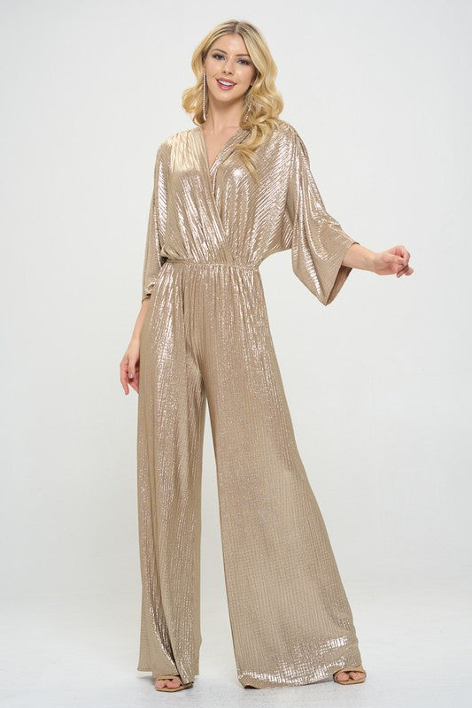 Gold Kimono Wide Leg Jumpsuit