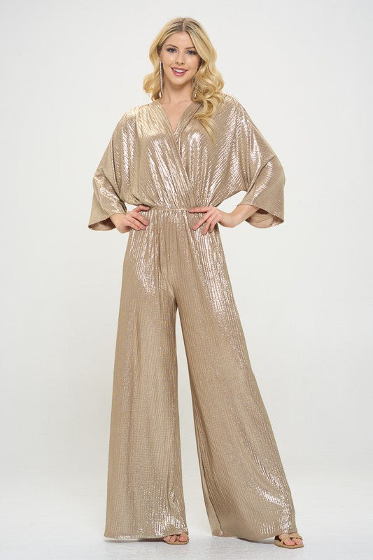 Gold Kimono Wide Leg Jumpsuit