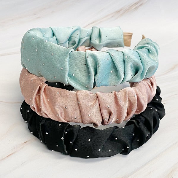 Scrunched Satin Jewel Dotted Headband