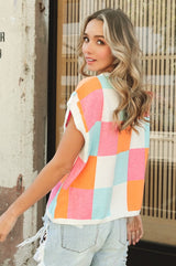 Multi-Color Checker Sweater Vest