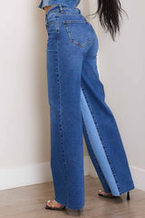 High-Rise Color Block Wide Jeans