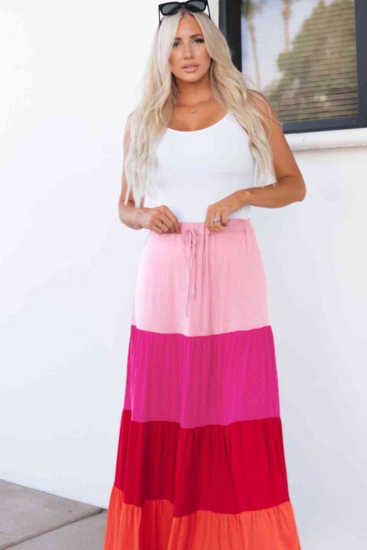 Pink Tiered Maxi Skirt