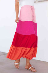 Pink Tiered Maxi Skirt