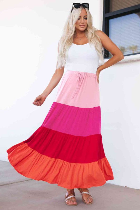 Pink Tiered Maxi Skirt