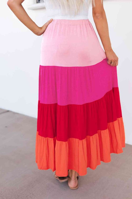 Pink Tiered Maxi Skirt