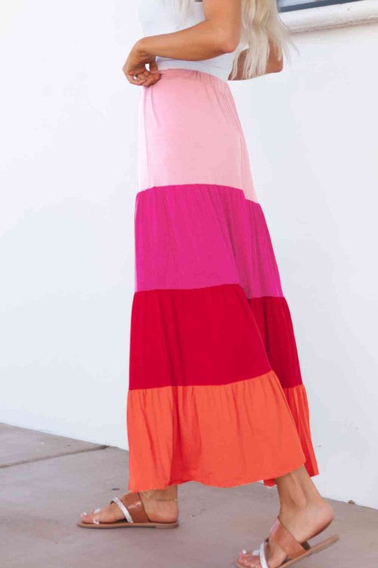 Pink Tiered Maxi Skirt