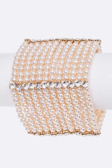 Crystal Accent Layered Pearl Statement Bracelet