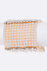 Crystal Accent Layered Pearl Statement Bracelet