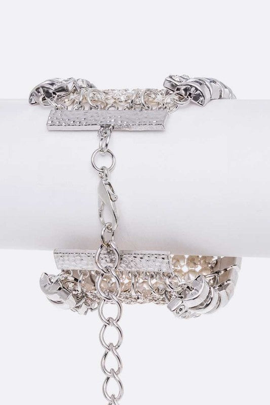 Mix Chain Mesh Rhinestone Statement Bracelet