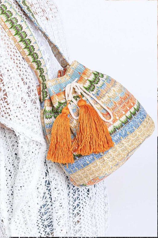 Mix Color Tassel Boho Swing Bucket Bag