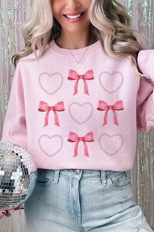 HEARTS AND BOWS PEARL GRAPHIC SWEATSHIRT