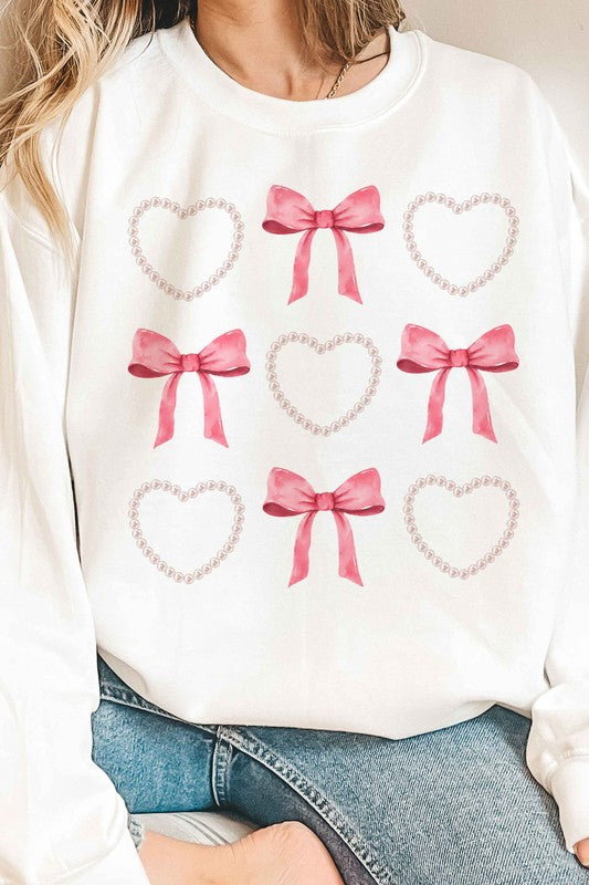 HEARTS AND BOWS PEARL GRAPHIC SWEATSHIRT