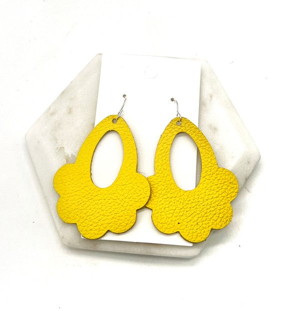 Yellow Flourish Flower Leather Earrings