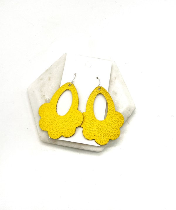 Yellow Flourish Flower Leather Earrings