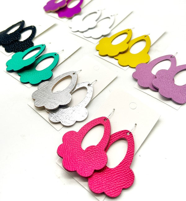 Hot Pink Flourish Flower Leather Earrings