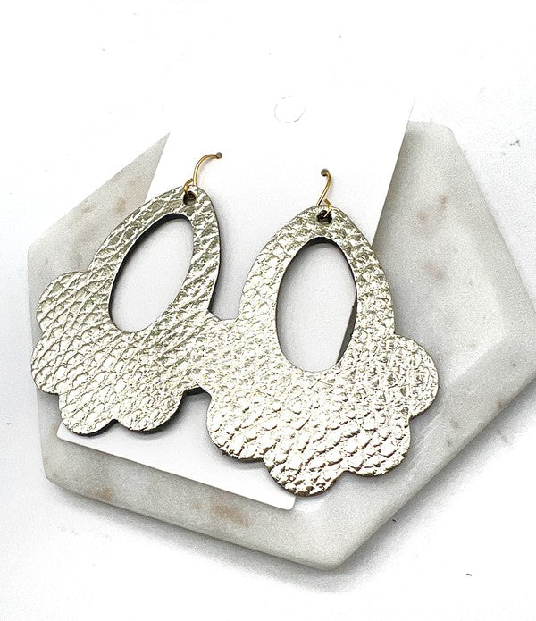 Gold Flourish Flower Leather Earrings