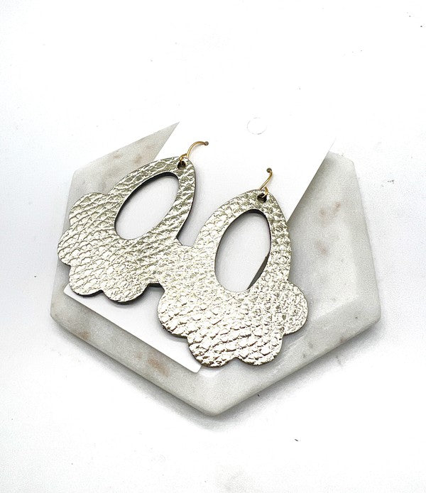 Gold Flourish Flower Leather Earrings