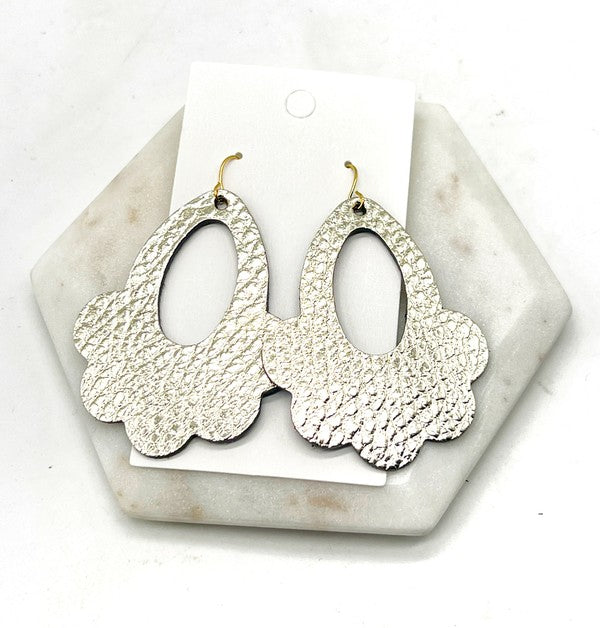 Gold Flourish Flower Leather Earrings