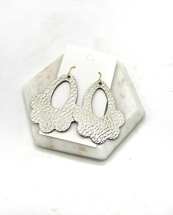 Gold Flourish Flower Leather Earrings