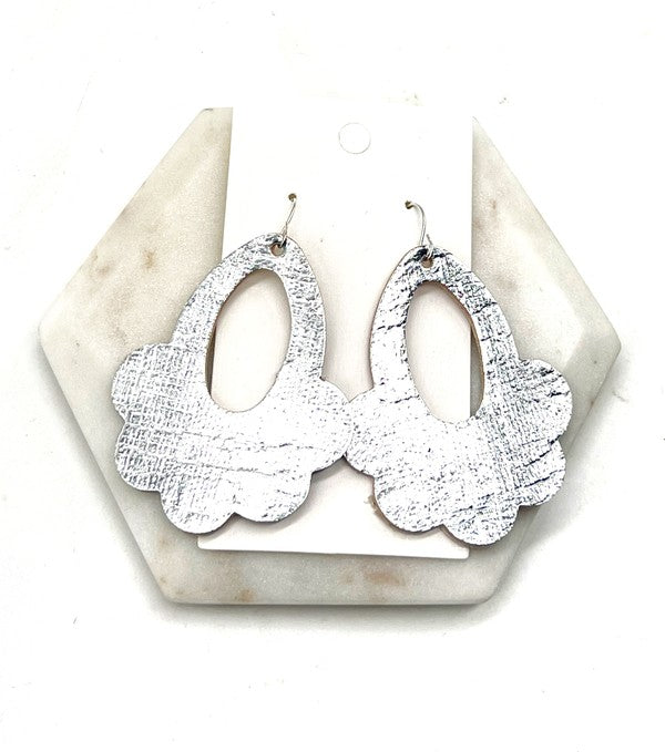 Silver Flourish Flower Corkleather Earrings