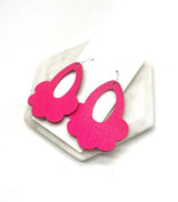 Hot Pink Flourish Flower Leather Earrings