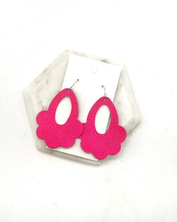 Hot Pink Flourish Flower Leather Earrings