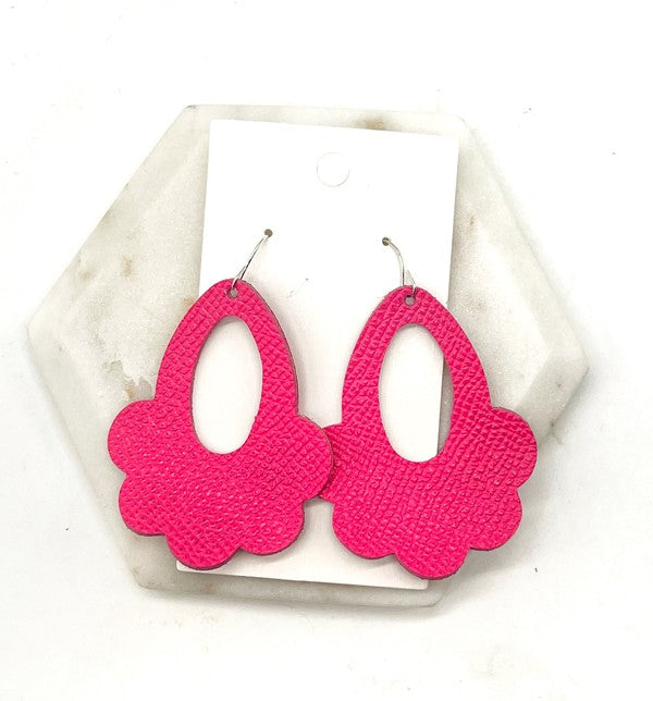 Hot Pink Flourish Flower Leather Earrings