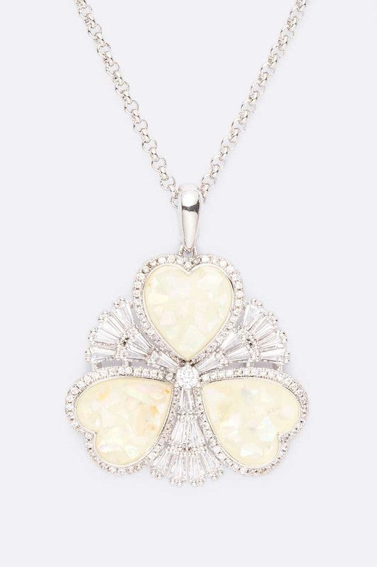 Abalone Cubic Zirconia Pendant Necklace Set