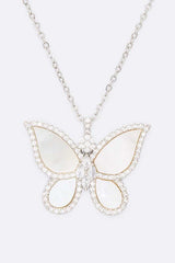 MOP Cubic Zirconia Butterfly Pendant Necklace Set