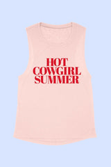 HOT COWGIRL SUMMER GRAPHIC MUSCLE TAN