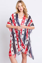 Distressed American Flag Mix Printed Light Kimono