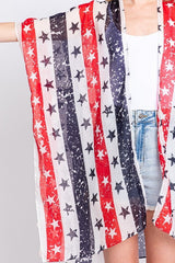 Distressed American Flag Mix Printed Light Kimono