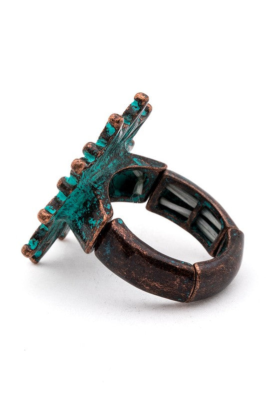 Enamel Flower Patina Vintage Stretch Ring