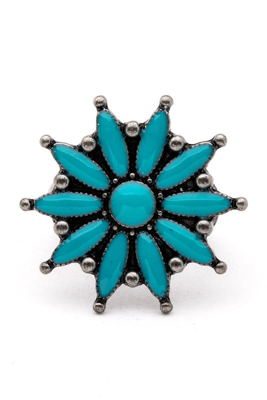 Enamel Flower Patina Vintage Stretch Ring