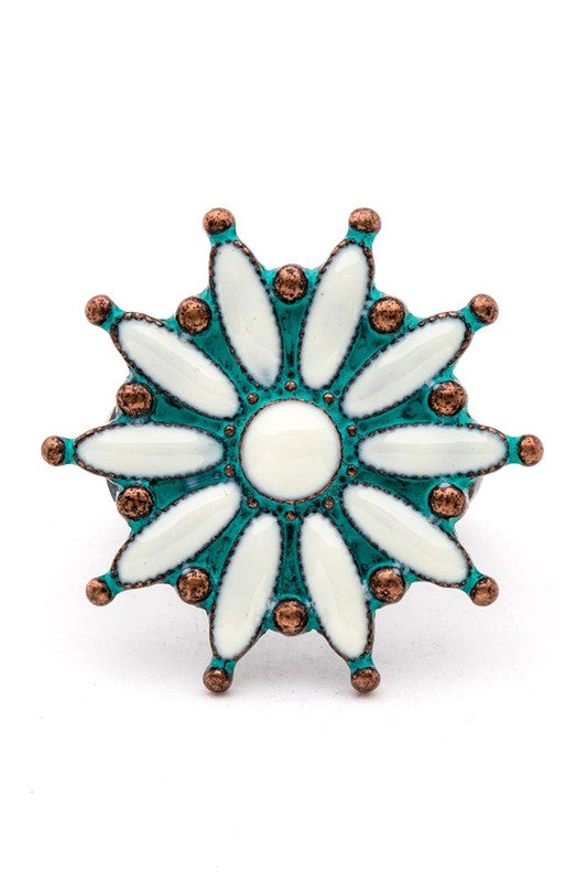 Enamel Flower Patina Vintage Stretch Ring