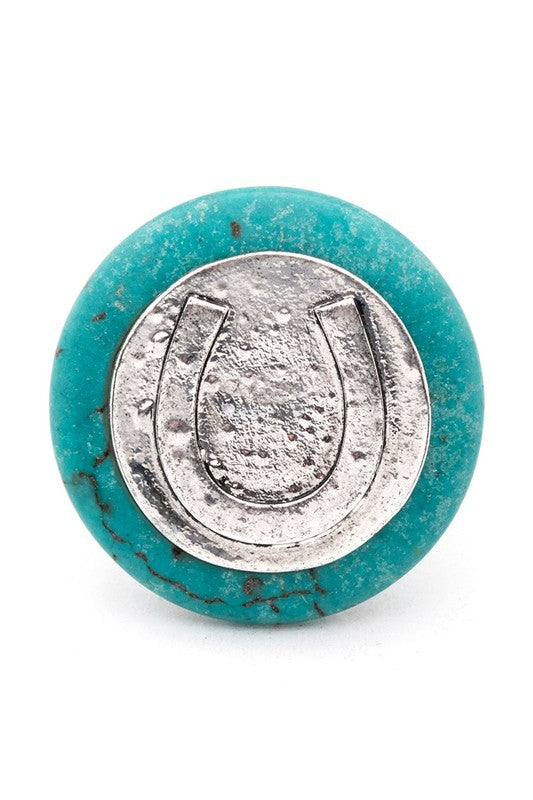 Distressed Horse Shoe Turquoise Ring