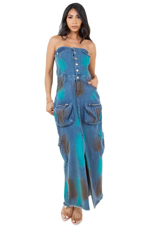 WOMEN FASHION DENIM LONG MAXI DRESS