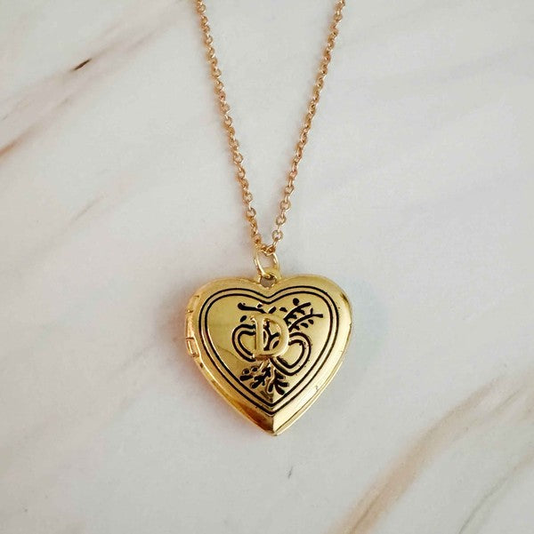 Nostalgic Heart Initial Open Locket Necklace