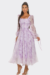 Lavender Blossom Puff Sleeve Dress