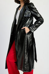 FAUX LEATHER TRENCH COAT