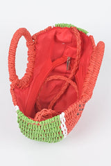 Watermelon Basket Straw Top Handle Clutch