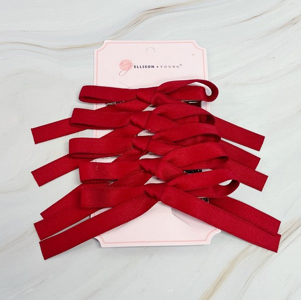 Solid Bow Hair Clip Set Of 5