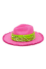 Bandana Fuchsia Raw Edge Straw Fedora