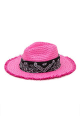 Bandana Fuchsia Raw Edge Straw Fedora